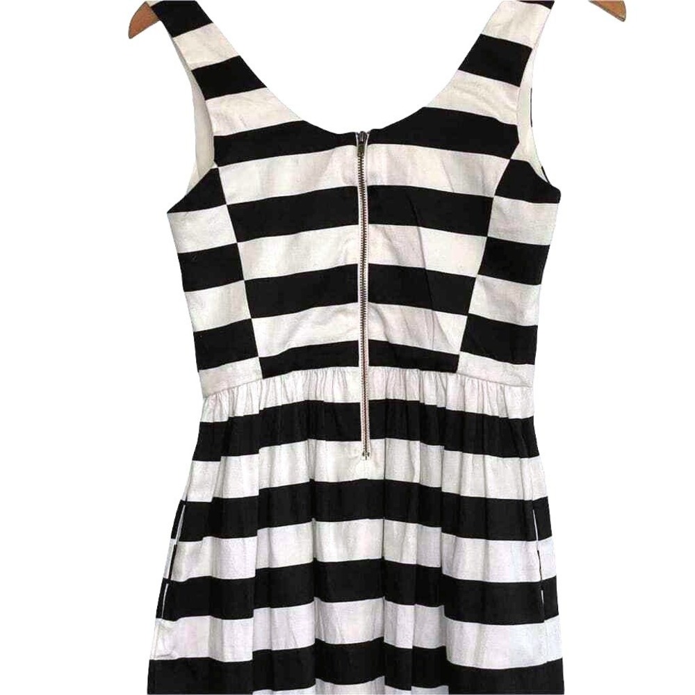 Aqua Striped Fit and Flare Dress Women XS NWT Pockets Back Zip Black White Retro - Picture 4 of 8